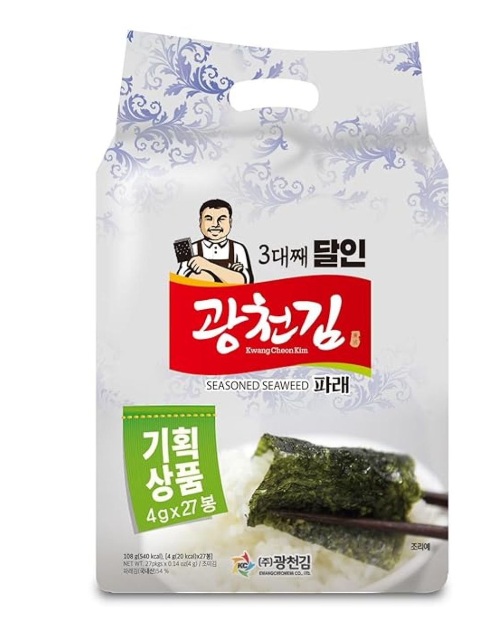 <font color=#C72700>고소하면서 깔끔한 맛</font>광천김 3대 달인 파래김 27봉 x 4g